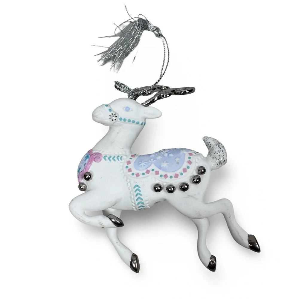 Lenox Platinum Reindeer Christmas Ornament White Silver Carousel Handcrafted